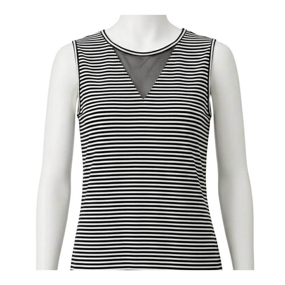 Focus 2000 Women Sleeveless Top Size M Black White Cotton Blend Striped V Neck